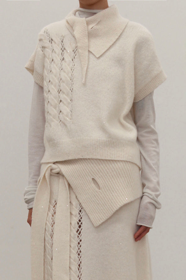 NAN KNITS 25 Autumn and Winter Woven Cable Sequin Vest NAN-N25AWVE02WHI-BAI White (N25AWVE02GRA)